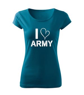 DRAGOWA Damen Kurzshirt i love army, petrol blue 150g/m2