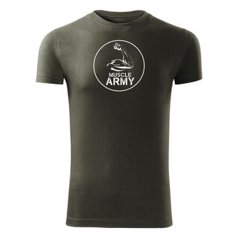 DRAGOWA Fitness-T-Shirt Muscle Army Biceps, olivgrün 180g/m2