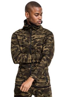 Urban Classics Herren-Camouflage-Sweatshirt mit Reißverschluss, wood camo